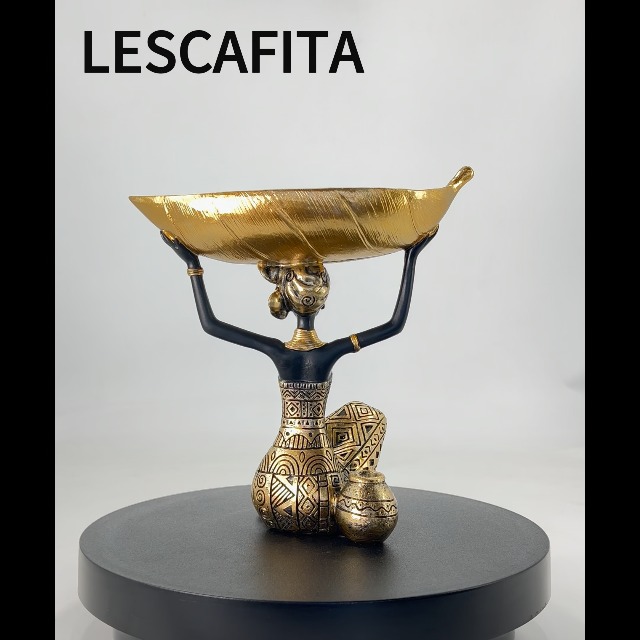 Amazon.com: Lescafita African Woman Sculpture with Gold Leaf Bowl
